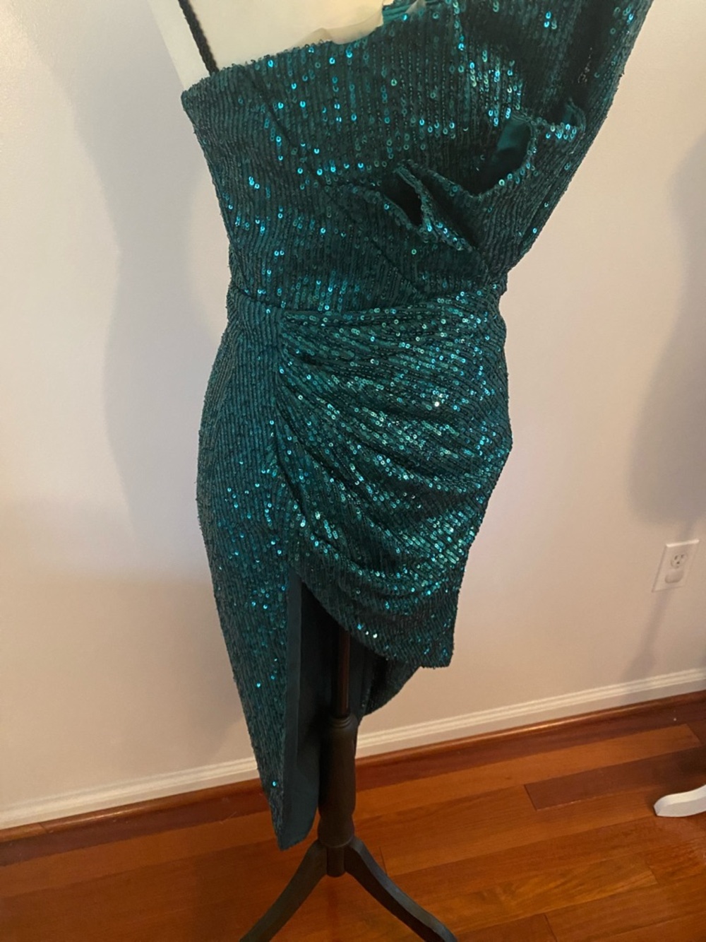 Ellie Lisque green sequined high slit strapless dress small - Picture 7 of 11